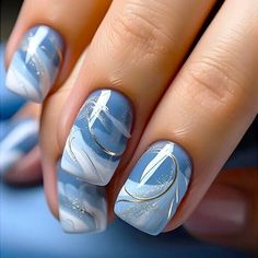 Hot Blue Nails, Blue Hawaiian Nails, Ongles Baby Blue, Nail Art Bleu, Wave Nails, Baby Blue Nails, Nail Decor, Nagellack Trends, Nail Shimmer