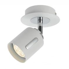 a white light that is on top of a ceiling fixture and has a circular lens