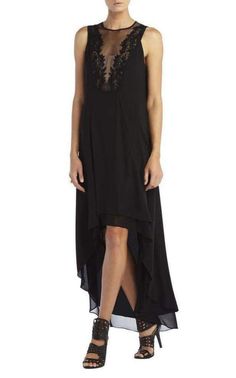 BCBGMAXAZRIACassidy Sleeveless Embroidered Lace Yoke Dress - Runway Catalog Black Lace Top Dress, Scalloped Lace Dress, Long Dresses Casual Maxi, Yoke Dress, Lace Top Dress, Embroidered Lace Dress, Lace Party Dresses, Hi Low Dresses, Runway Dresses