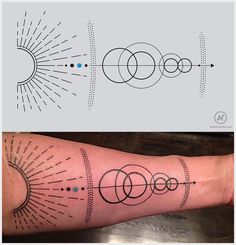 a tattoo on the arm with circles and lines