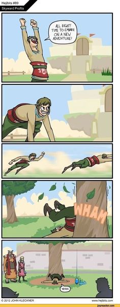 the comic strip shows an image of a man falling from a tree