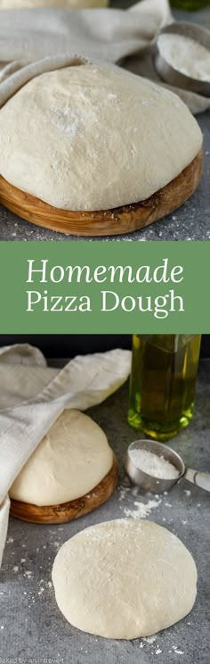 homemade pizza dough is sitting on a table