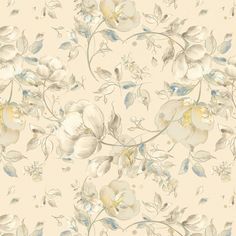 a floral wallpaper with white and blue flowers