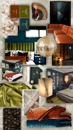 a collage of photos with different colors and furniture