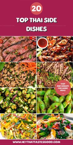 the top thai side dishes with text overlay that reads, 20 top thai side dishes