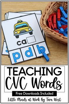 a printable worksheet for teaching cvc words with legos in the background