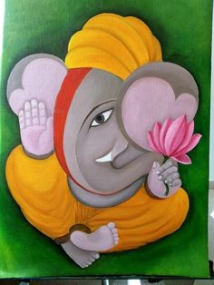 a painting of an elephant holding a flower