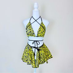 Mcewan Studio Yellow & Black Cheetah Print Triangle Top & Tie Skirt Rave Set Size M Nwot - Never Worn, No Flaws Discontinued Print, Htf! Rave Festival Edc Edm Set Outfit Skirt Overlay Triangle Strappy Top Rare Dolls Kill Iheartraves Punk Halloween Costume Dance Animal Print Safari 6-19 Fitted Yellow Skirt For Vacation, Yellow Stretch Skirt For Beach, Yellow Stretch Skirt For The Beach, Fitted Yellow Skirt For The Beach, Punk Halloween Costume, Punk Halloween, Black Cheetah Print, Fun Clothing, Festival Outfits Rave