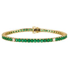 The Following Item we are offering is a Rare 18KT Gold Emerald and Diamond Tennis Bracelet. Bracelet is comprised of Finely Set Gorgeous Glittering Round Emeralds and Diamonds!!! T.C.W. Approx 6.75CTS!! The Emeralds and Diamonds are of Exquisite and Fine Quality. This Gorgeous Bracelet is a Rare Sample Piece and Comes with Original tags from the Manufacturer that sold to Important Five Star Hotel Jewelry Stores and shops on Madison Avenue, Palm Beach, and Rodeo Drive NWT Original Retail Price: $10,500.00. Modern Bracelets, Rodeo Drive, Diamond Tennis Bracelet, Five Star Hotel, Madison Avenue, Tennis Bracelet Diamond, Gorgeous Bracelet, Green Emerald, Emerald Diamond