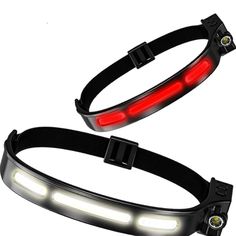 two red and white light up headbands with leds on each side, one is