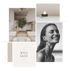 a collage of photos with the words wild muse in white and beige colors, including an image of a woman's face