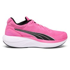 PUMA's latest performance shoe evolves the RUN PUMA line for a new generation of beginner runners. Bold paint lines in statement colors and cushioned tooling ensure next-level comfort with stand-out style. $39.95 Womens Pink Sneakers, Beginner Runner, Pink Running Shoes, Paint Line, Pink Sneakers, Better Future, The Run, New Generation, Running Women