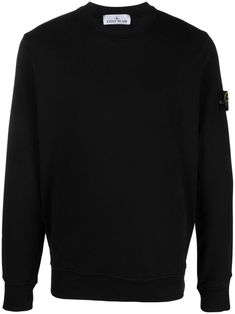 black cotton jersey texture signature detachable Compass badge crew neck long sleeves ribbed trim French terry lining straight hem authenticity QR code Shopping Online Logo, Stone Island Sweatshirt, Top Designer Brands, Stone Island, Mens Activewear, High End Fashion, Pink Sweater, Qr Code, Compass