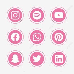 pink social media icons on white background, icon, button, circle png and psd