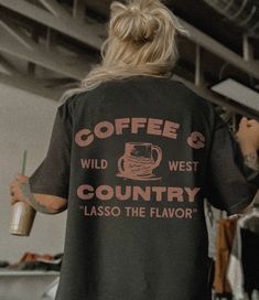 Coffee and Country Tee UNISEX Comfort Colors® Trendy Western Graphic Oversize T Wild West USA Cowgirl Coffee Lover Gifts Boho Hippie Clothes Shop all Aesthetic Apparel here - https://www.etsy.com/ca/shop/LunaandJuneApparel&section_id=40034583  Please read before placing your order  1. All our apparel is GENDER NEUTRAL / UNISEX. The relaxed fit is flattering for all bodies. 2. Refer SIZE CHART for measurements. Upsize for oversized looks. 3. This is a Comfort Colors Unisex Tee - 100% soft washed cotton, garment dyed 4. COLORS may vary slightly due to different screen resolutions and brand of apparel available to fulfil your order. 5 All items are MADE TO ORDER and cannot be returned / exchanged / refunded unless a defective item is mistakenly sent out. Orders cannot be cancelled one hour af Cowgirl Coffee, Gifts Boho, Country Tees, Western Graphic Tees, Hippie Clothes, Western Aesthetic, Cute Shirt Designs, Boho Gifts, Hippie Outfits