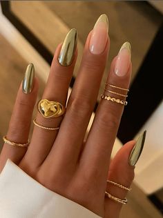 green chrome metallic nail designs Milky Nails, Chrome Nails Designs, Nagellack Trends, November Nails, Summery Nails, Work Nails