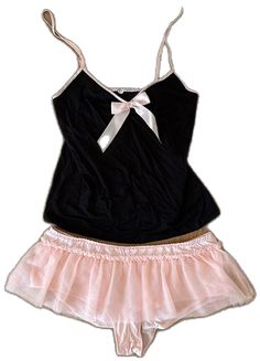 Feminine Fitted Black Sleepwear, Fitted Black Feminine Sleepwear, Fitted Feminine Black Sleepwear, Victoria's Secret Pink Party Sleepwear, Ballet Core, Victoria's Secret Pink, Lingerie Set, Pink Black, Stretch Cotton