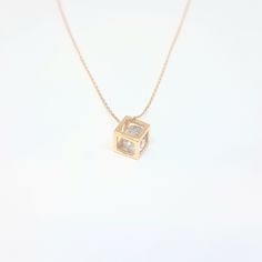 14K Real Solid Gold Cube Style Inside Zirconia Stone Tiny Charm Dainty Pendant Necklace for Women , Gold Cube Necklace , Geometric Necklace - Etsy