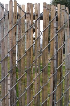 the fence is made of wood and wire