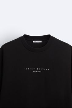 T-SHIRT WITH CONTRAST PATCH - Black | ZARA India Quote Tshirts, Streetwear Tshirt Design, Zara Men, Automotive Apparel, Minimalist Shirts, Graphic Design Ads, Clothing Photography