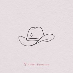 a drawing of a cowboy hat with a heart on the brimmed hat is shown