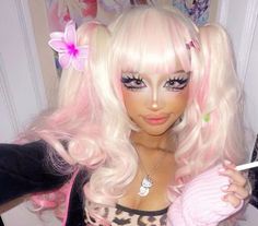 @moedreamgirl on IG Dolly Gyaru Makeup, Pink Gyaru Makeup, Gyaru Tattoo, Ganguro Makeup, Hime Gyaru Makeup, Guru Makeup, Black Gyaru