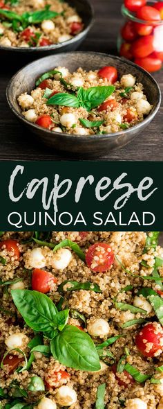 caprese quinoa salad with fresh basil and tomatoes