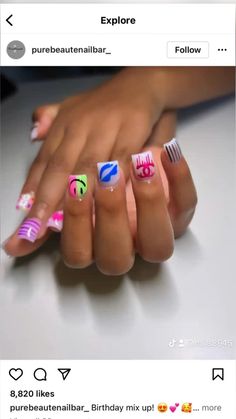 Short Nails For Kids, Birthday Nail Art, Short Square Acrylic Nails, Nails For Kids, Hot Nails, Birthday Nails, Nail Bar, Square Acrylic Nails