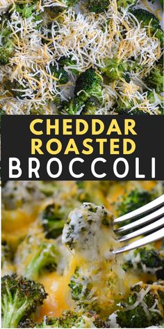 broccoli cheddar roasted with parmesan cheese on top and in a casserole dish