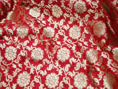 Indian Red Brocade Dress Material Wedding Dress Fabric Banarasi Brocade by the Yard Crafting Costume Sewing Home Decor Bridal Blouse Curtain. This is a beautiful pure benarse silk brocade floral design fabric in Red and Gold. The fabric illustrate small golden woven floral vines on Red background. ➤Product: Brocade Fabric ➤Fabric Type: Blended Silk (Viscose and Silk) Fine quality Zari Brocade Weaving from Banaras ➤Color: Red and Gold ➤Width: 44 inches. ➤Condition: New ➤Code: bg591 ➤Listing for 1 Wedding Gown Off Shoulder, Sewing Home Decor, Wedding Dress Material, Skirt Making, Furnishing Fabric, Banarasi Brocade, Wedding Dresses Indian, Costume Sewing, Wedding Dress Fabric