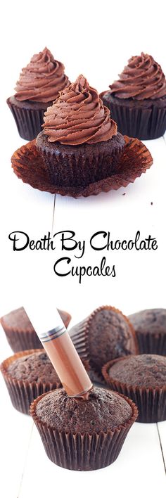 the chocolate cupcakes have been cut in half