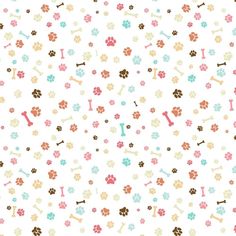 a white background with dog bones, flowers and bones in pastel colors on it