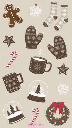 christmas stickers with mittens, gloves and candy canes