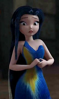 a cartoon character with long hair wearing a blue dress and holding her hand on her hip