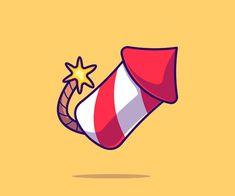 a red and white striped cone with a star on it's tip is floating in the air