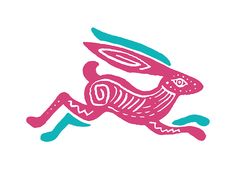 a drawing of a pink rabbit running