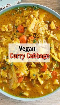 vegan curry cabbage soup in a bowl