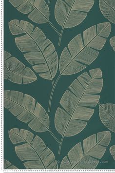 a green and white wallpaper with leaves on it