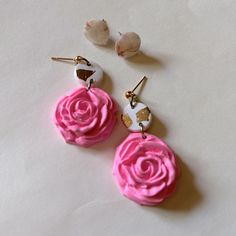 Two Stud Earrings Made From Clay. Never Worn. Clay Rose, Earring Bundle, Flower Stud Earrings, Flower Stud, Flower Earrings Studs, Flower Studs, Clay Jewelry, Rose Flower, Pink Ladies