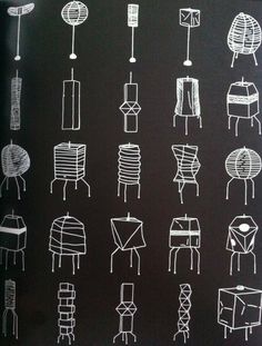 a blackboard with white drawings of different chairs and tables on it's sides