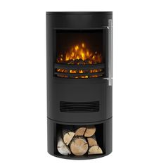 an electric fireplace with logs in it