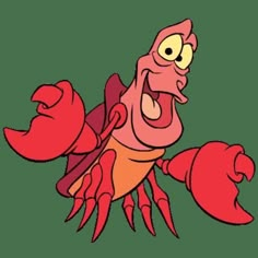 a cartoon red lobster with big eyes and large claws on it's back legs