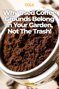 a coffee grinder filled with ground coffee and the words why used coffee grounds belong in your garden, not the trash