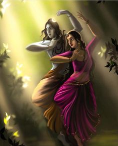 two women dancing in the woods with sunlight shining down on their bodies and leaves all around them