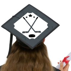 Decorate your mortarboard graduation cap to stand out from the crowd of classmates on graduation day. Grad Hockey Grad Cap Cover includes top piece, base piece, and poster mounts to DIY assembly a graduation cap topper. Use the printed guides on each the top piece and base piece to align placement of Grad Hockey Grad Cap Cover. The base piece will cover majority of mortarboard and top piece will give the design a three-dimensional element that covers the tassel button. Poster mounts are provided Graduation Cap Toppers, Graduation Cap Decoration, Cap Decorations, Grad Cap, Graduation Day, Big Dot Of Happiness, Graduation Cap, Three Dimensional, Hockey