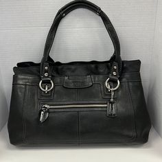 Great Previously Owned Condition. Please See Pictures For Condition Specifics And Measurements Classic Silver Soft Leather Bag, Silver Leather Satchel With Silver-tone Hardware, Silver Leather Satchel With Double Handle, Silver Leather Shoulder Bag For Office, Silver Leather Double Handle Satchel, Silver Leather Bag For Office, Silver Leather Office Bag, Coach Silver Bag With Gunmetal Hardware, Coach Silver Shoulder Bag With Gunmetal Hardware