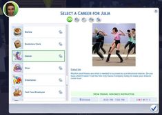 a computer screen with an image of people doing various activities on it and the text select a career for julia