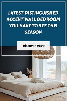 a bed with white sheets and pillows in front of a window that says, latest distinguished accent wall bedroom you have to see this season