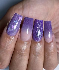 Cosmic Nails, Paw Nails, Blue Ombre Nails, Purple Glitter Nails, Butterfly Nail Art, Sparkle Nails