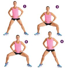 a woman in four different poses with her hands on her hips